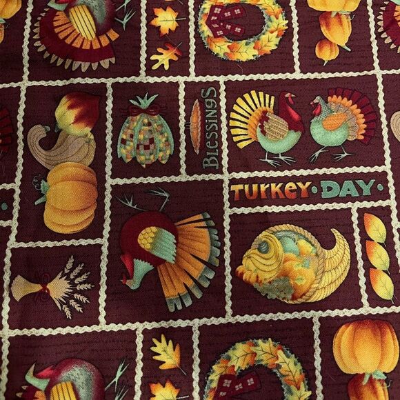 Fall Thanksgiving Fabric Turkey Day Brown Cornucopia Pumpkins Leaves 19" x 44" - Picture 2 of 3